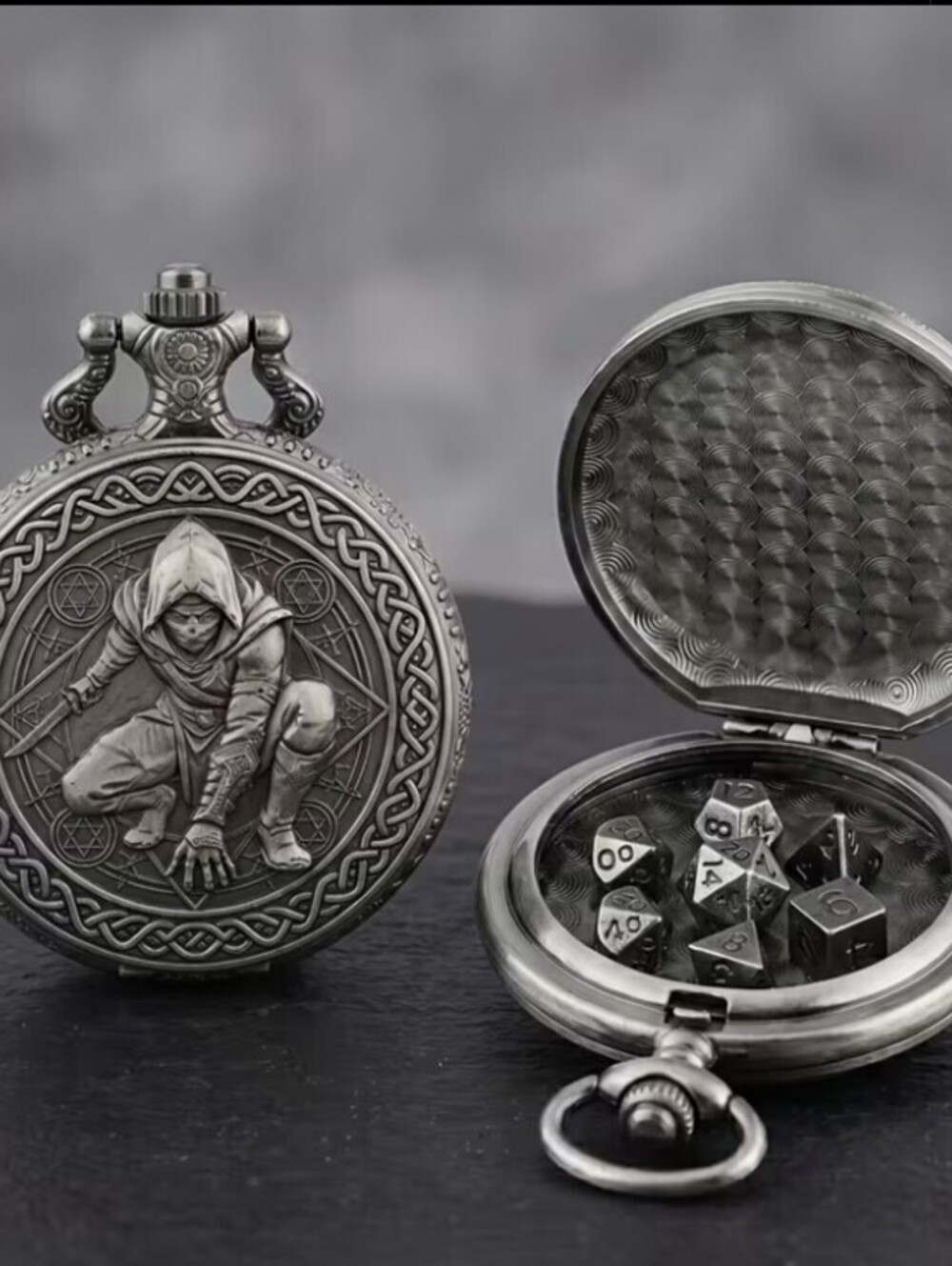 Vintage Style Assassin Pocket Watch with Dice Set NWOT